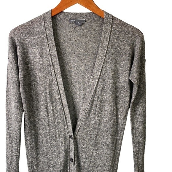 Vince Viscose Linen Longline Button Front Gray Cardigan Pockets Long Sleeves - Picture 3 of 16